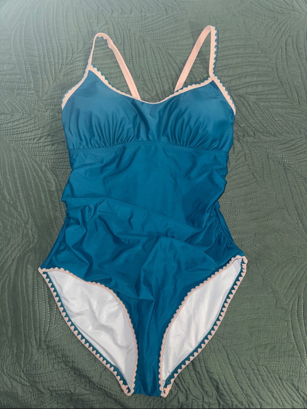 Teal One-Piece Swimsuit with Pink Trim - Classic Support